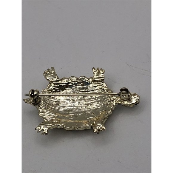 Vintage Turtle AB Glass Rhinestone Brooch Pin Goldtone Figural Animal - Picture 5 of 9